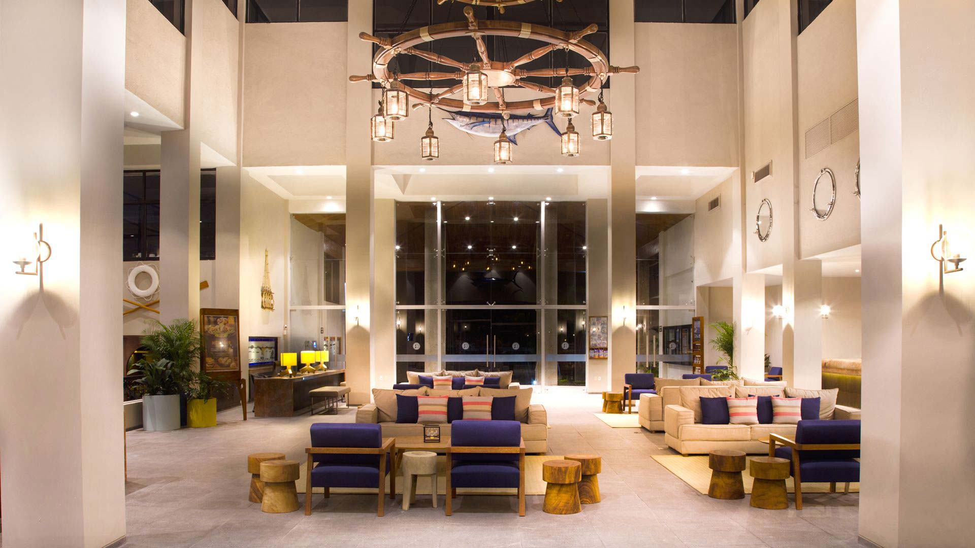 El Cid Marina Hotel lobby during the night